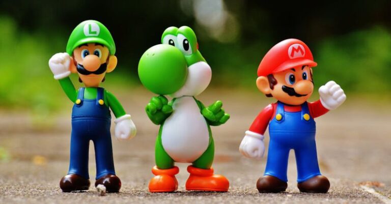 Characters - Focus Photo of Super Mario, Luigi, and Yoshi Figurines